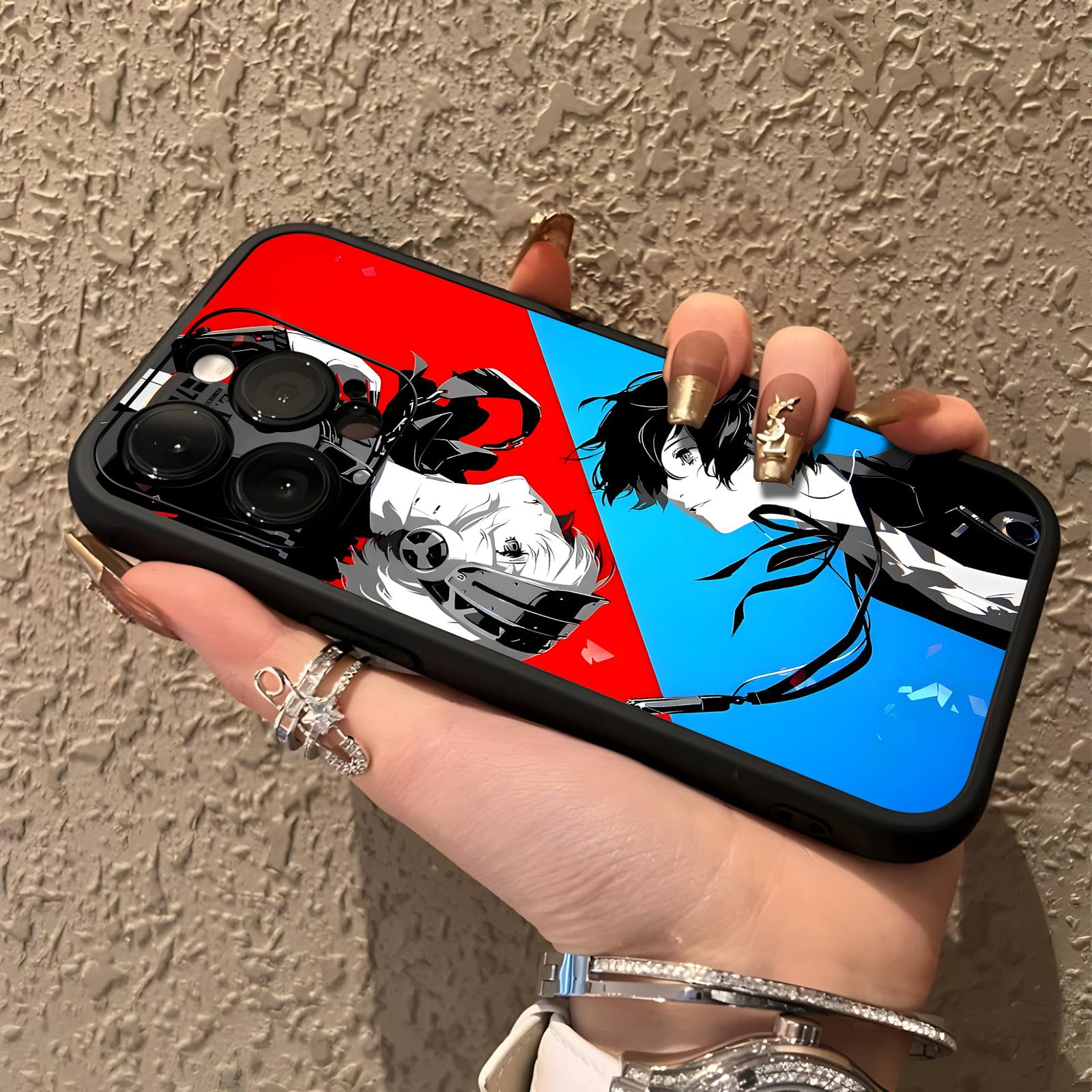 Phone Cases Iphone 13 - 人気ゲーム「Persona 3」のデザインを施したiPhone 18、17、16、15、14、13、12、11 Pro Max、Mini用ソフトケース。黒色で、衝撃に強い。