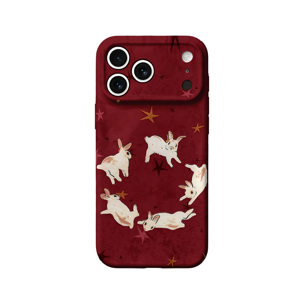 Phone Cases Xr Iphone - 赤いウサギと星柄のプリント入りiPhoneケース（iPhone 17、16、15、14、13、12、11 Pro Max、Air 16e、7、8 Plus、XS