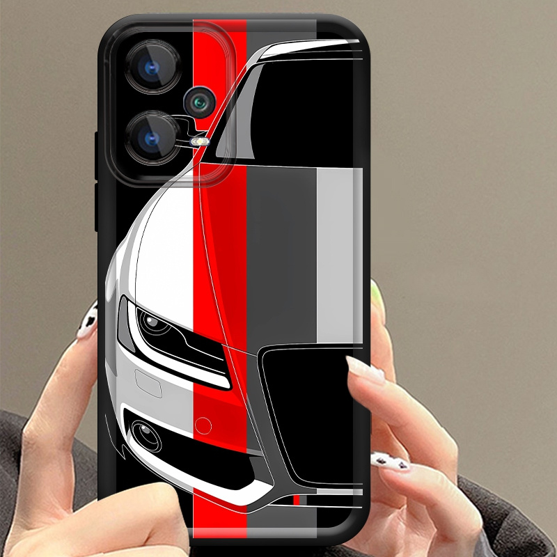 Phone Cases Xiaomi 15 - Redmi Note 15、14、13、12、11 PRO 5G、4G対応。赤と白の車柄が描かれた、柔らかい素材のスマートフォンケース。保護カバーとしても使用可能。