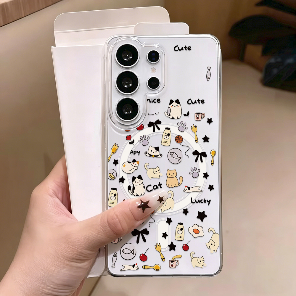 Phone Cases Galaxy A16 5G - 可愛い猫柄マグネット式スマホケース Samsung S26 Ultra S25 S24