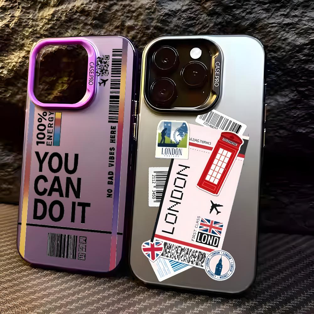 Phone Cases London - 「ロンドン・コールリング」旅行日記デザインのiPhone 17、16、15、14、13、12、11 Pro Max用、マット仕上げのレーザー加工オーロラカラー、耐衝撃性に優れたスマートフォンケース。