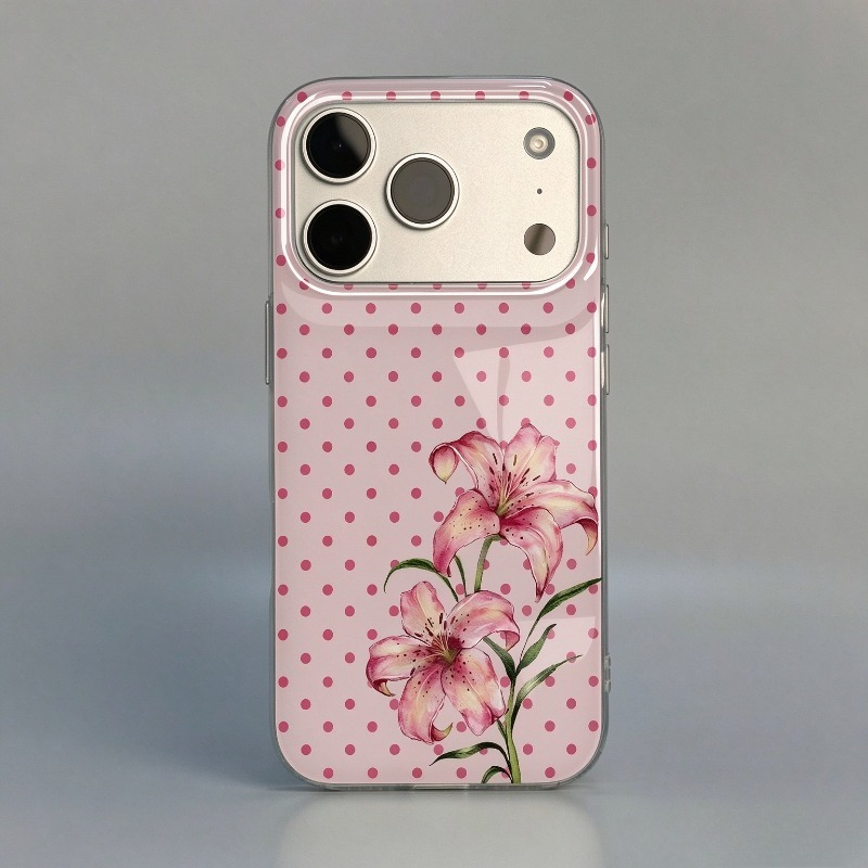 ピンクの水玉模様とハイビスカスの花柄が描かれたiPhone  - Phone Cases Xr Iphone のレビューと価格