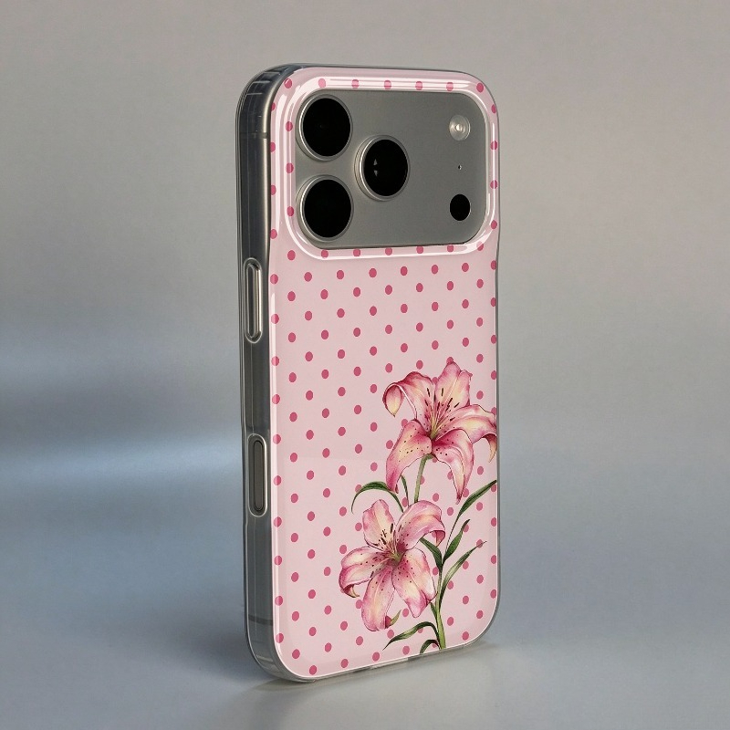 ピンクの水玉模様とハイビスカスの花柄が描かれたiPhone  - Phone Cases Xr Iphone のレビューと価格