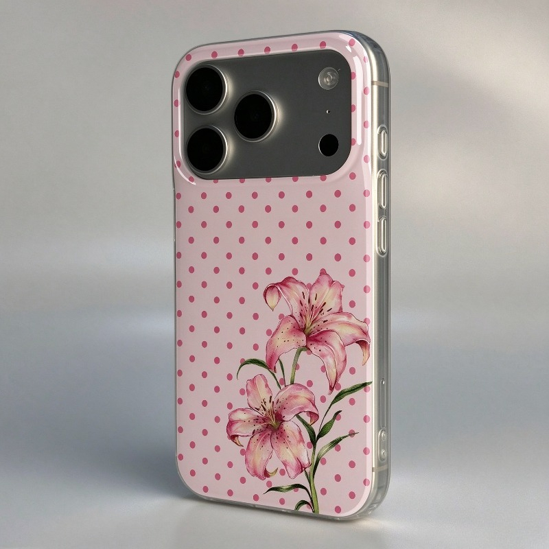 ピンクの水玉模様とハイビスカスの花柄が描かれたiPhone  - Phone Cases Xr Iphone のレビューと価格