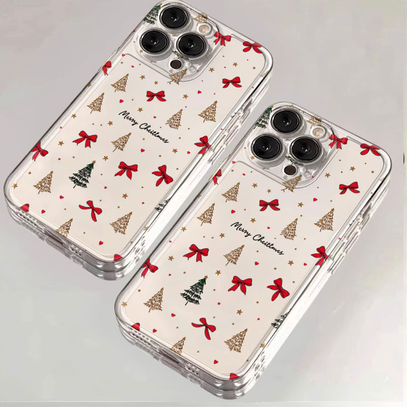 赤いリボンが付いたクリスマスデザインの透明耐衝撃スマホケース - Phone Cases Xr Iphone のレビューと価格